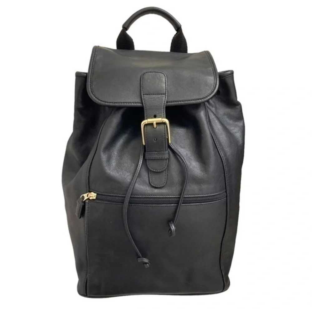 Coach 00539 black glovetan leather large vintage style backpack unisex